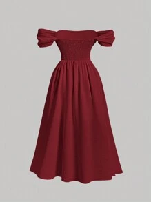 SHEIN MOD Off-The-Shoulder Ruffle Romantic Plus Size Dress, Summer,Birthday Dresses For Women