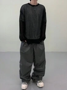 DAZY 男士纯色圆领长袖毛衣，春夏 - 黑色 - 查看 5