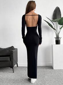 SHEIN EZwear Women's Black Backless Bodycon Dress
