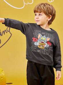 TOM & JERRY X SHEIN Young Boy Casual Loose Fit Cartoon And English Letter Graphic Sweatshirt, Grey, Spring/Autumn - Dark Grey - View 7