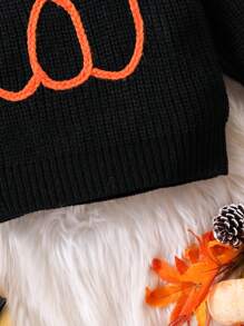 Baby Mädchen Pullover mit Rundhalsausschnitt und Langarm in Orange, Beige, Weiß, Orange, Kürbis, Karamell, Braun, warm und bequem, geeignet für Herbst/Winter, mit Linien, Cartoon, gestickten Kürbis Designs, geeignet für Halloween, Weihnachten, Feiertage, süß, lässig, modisch, geeignet für den täglichen Gebrauch, Zuhause, Outdoor, Reisen - Schwarz - Übersicht 6