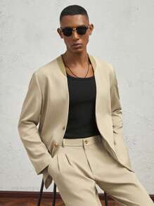 AKNOTIC Formal 2 件套男士宽松休闲西装套装 - 卡其色 - 查看 6