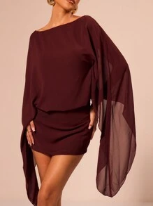 MUSERA Vestido mini con escote de barco y mangas, para vacaciones de verano, estilo boho elegante, relajado y recogido, lindo y sexy, ideal para vacaciones, festivales y conciertos en Ibiza