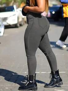 Women's Solid Color Front Button Multiple Pockets Casual Pants, Suitable For Daily Wear And Business - Dark Grey - View 2