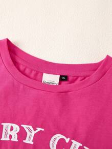 Strawberry Shortcake X SHEIN 大码复古 Y2K 风格玫瑰红草莓印花短袖 T 恤，图案 T 恤，适合夏季 - 玫紅色 - 查看 3