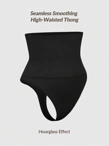 SHAPORA 高腰纯色侧扣丁字裤 - 黑色 - 查看 3