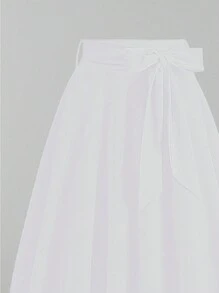 Chiquease Váy suông xếp ly thắt eo màu trơn đơn giản cho nữ - trắng - Xem 3