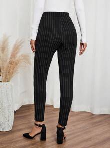 EMERY ROSE Women's Black Striped Pocket Skinny Casual Pants Dress Pants Fall Pants