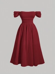 SHEIN MOD Off-The-Shoulder Ruffle Romantic Plus Size Dress, Summer,Birthday Dresses For Women