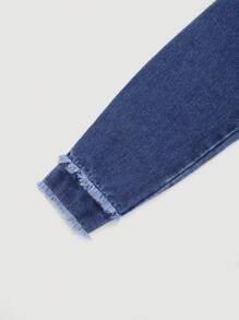 女童時尚磨邊牛仔夾克 - 深色水洗藍 - 查看 5