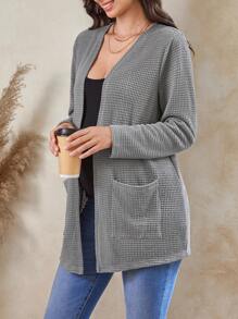 SHEIN Chaqueta de cárdigan casual de manga larga para mujeres embarazadas, otoño e invierno - Gris - Ver 4