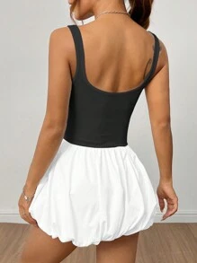 SHEIN PETITE Sleeveless Tight-Fitting Lantern Hem Dress - Black and White - View 2