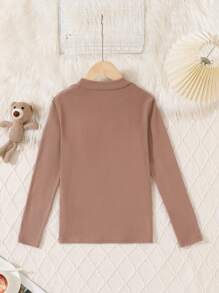 Tween Girls Simple Coffee Brown Long Sleeve Thermal Underwear, Warm And Comfortable For Fall And Winter - Coffee Brown - View 2