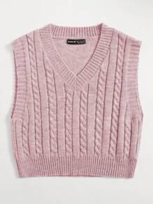 Elamini V-Neck Solid Color Knit Vest, Spring & Autumn - Dusty Pink - View 5