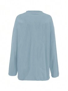 INAWLY Women's Solid Color Crew Neck Long Sleeve Pullover Sweatshirt - Baby Blue - View 4