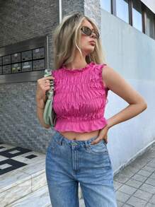 Forever 21 Pink Sleeveless Cropped Camisole, Summer - Pink - View 6