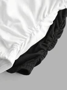 SHEIN Girlism Tween Girl Casual Autumn Mock Neck Long Sleeve Ruched Black & White 2pcs Top - Black and White - View 5