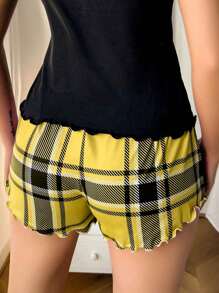 女士格子印花蝴蝶结细节短裤睡裤