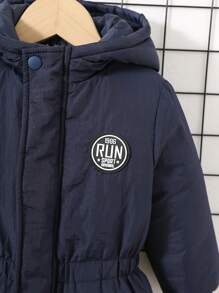 SHEIN 新生儿男/女宝宝可爱保暖字母印花加厚连帽连体衣套装，适合秋冬季户外活动、滑雪 - 彩色 - 查看 12