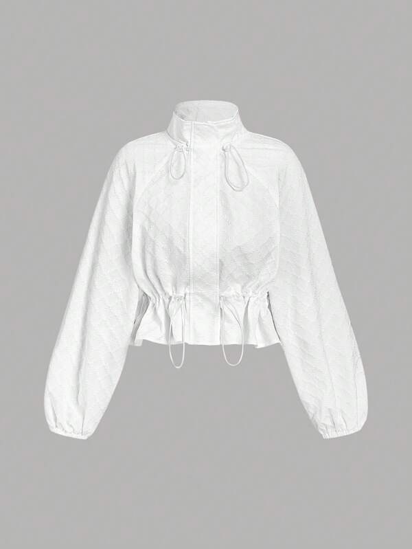 SHEIN MOD Veste court ample pour femme col montant, manches raglan, boutons de cochon, élastique réglable