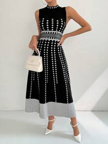 Modelyn 女式无袖几何图案长款毛衣裙，夏季 - 彩色 - 查看 4