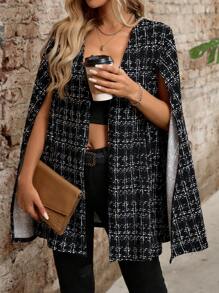Chiquease Cape Regular Jacket Ant Cloth Printed Characteristic Plaid - Black and White - View 6