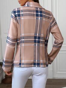 SHEIN Clasi 2024 New Single-Breasted Plaid Print Lady Office Blazer - Pink - View 2
