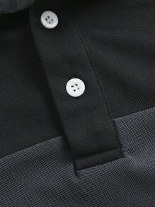 Manfinity Homme 大尺碼男士夏季條紋短袖休閒拼色領通勤 Polo 衫，適合外出，大尺碼，正式 - 彩色 - 查看 4