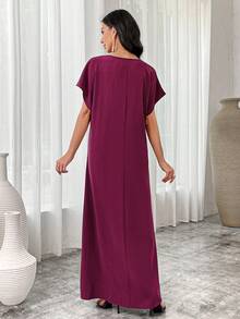 Al Najma 酒红色 V 领蝴蝶结吊带优雅曼妙连衣裙 - 酒紅色 - 查看 2