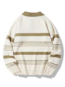 Chillumni Men's Striped Crew Neck Long Sleeve Button Front Sweater, Casual Back To School - Multicolor - View 2