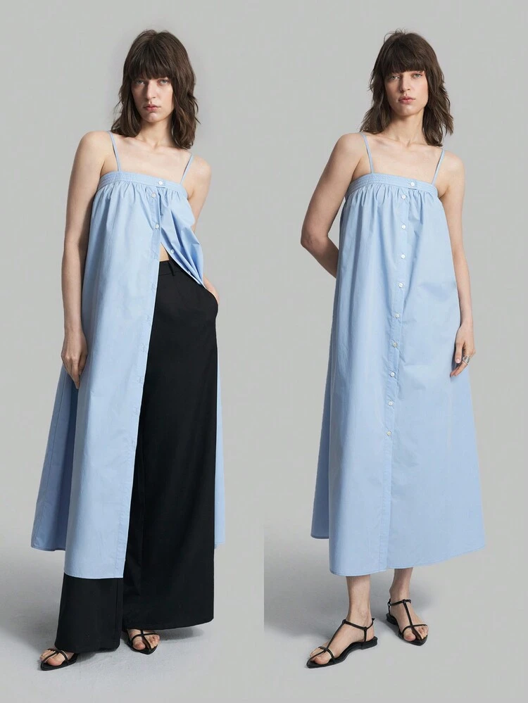 Women's Solid Color Single-Breasted Casual Vacation Camisole Top Top, Cotton, Fall