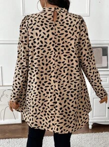 SHEIN Unity 大码女式全印花立领长袖宽松衬衫，春夏 - 彩色 - 查看 2