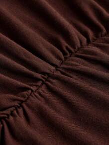 SHEIN 2pcs/Set Teen Girl's Knitted Ruched Camisole Casual Dress - Khaki - View 9