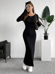 SHEIN EZwear Women's Black Backless Bodycon Dress