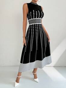 Modelyn 女式无袖几何图案长款毛衣裙，夏季 - 彩色 - 查看 1