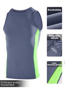 Gym Rark Boyfriend Style Men's Round Neck Contrast Color Summer Sleeveless Sports Tank Top School Compression Shirt Men - Multicolor - View 1