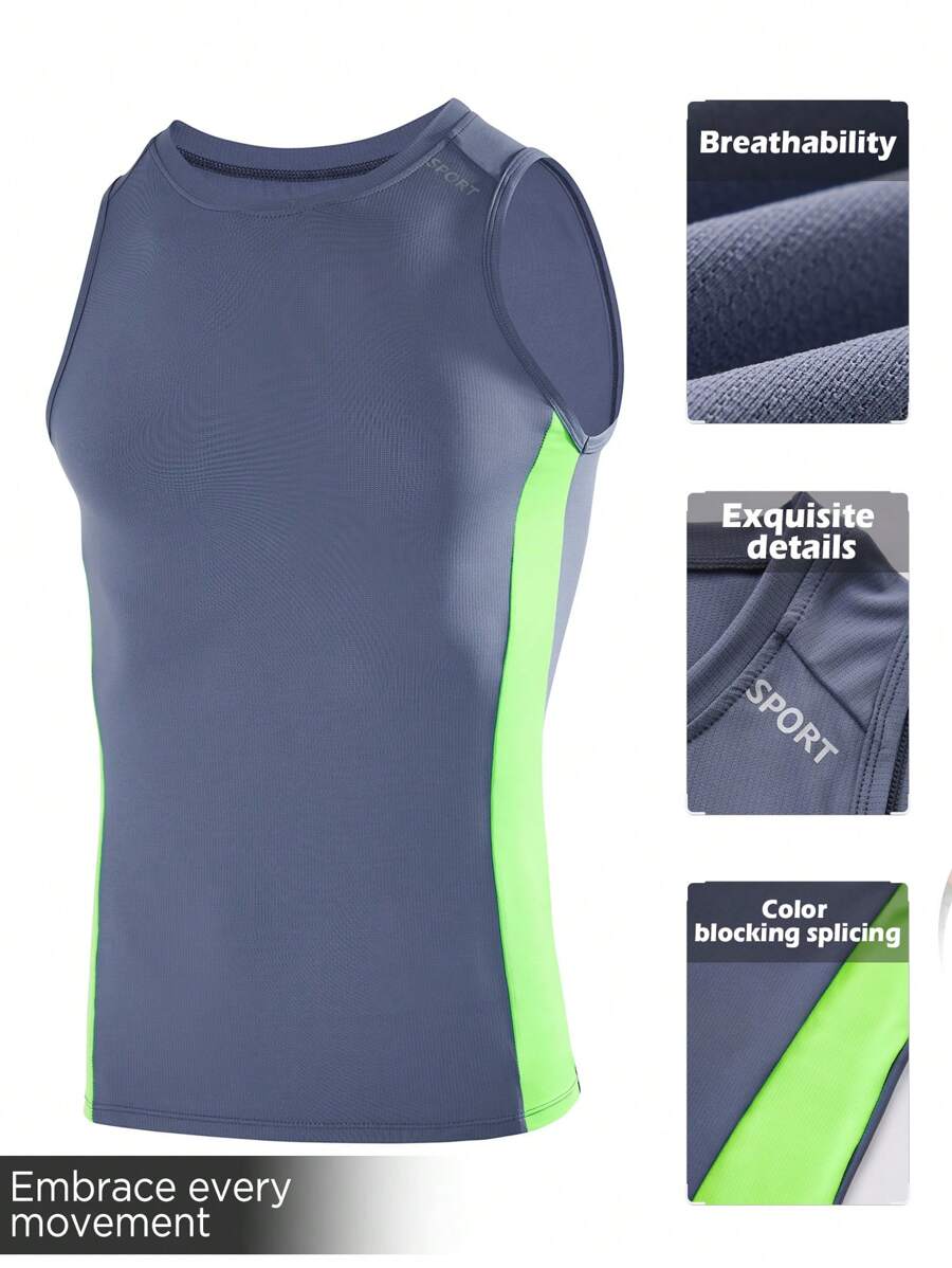 Gym Rark Boyfriend Style Men's Round Neck Contrast Color Summer Sleeveless Sports Tank Top School Compression Shirt Men - Multicolor - View 1