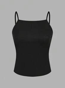 SHEIN BASICS 2 Stücke legere einfarbige Damencamisoles mit offenem Rücken und Spaghetti Trägern, sexy Camisole Oberteil - Schwarz und Weiss - Übersicht 6