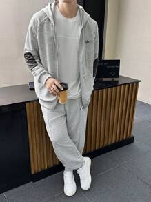 Manfinity Homme Veste à capuche homme en blocs de couleurs avec fermeture éclair, sweat-shirt à capuche décontracté avec cordon de serrage - Gris - Voir 5