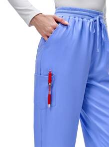 TaskEZ Health Check Scrubs Uniforms Women Solid Color Pet Grooming Work Uniform Set Nutritionist Work Suits Short Sleeved Lab Work Wear - Blue - View 8