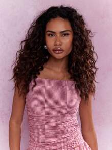 MISSGUIDED 格纹印花泡泡下摆吊带迷你连衣裙可爱夏日连衣裙圣诞节