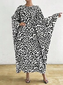 Chiquease Vestido suelto con estampado de leopardo y mangas de murciélago para mujer, primavera/verano - Blanco - Ver 4