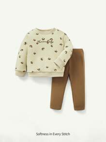 Cozy Pixies 2 Stücke Baby Mädchen Set mit Blumen Muster bestehend aus Rundhals Sweatshirt mit Drop Shoulder und Leggings