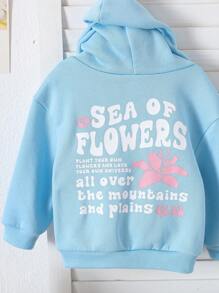 SHEIN 女婴卫衣，蓝色字母印花针织衫，适合户外、休闲、购物、聚会等场合，秋冬季穿着 - 藍色 - 查看 7