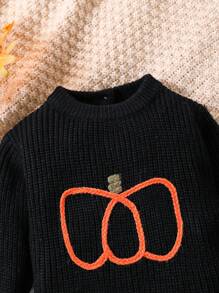 Baby Mädchen Pullover mit Rundhalsausschnitt und Langarm in Orange, Beige, Weiß, Orange, Kürbis, Karamell, Braun, warm und bequem, geeignet für Herbst/Winter, mit Linien, Cartoon, gestickten Kürbis Designs, geeignet für Halloween, Weihnachten, Feiertage, süß, lässig, modisch, geeignet für den täglichen Gebrauch, Zuhause, Outdoor, Reisen - Schwarz - Übersicht 3