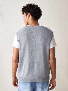Manfinity VCAY Men's Knitted Fashionable Casual Daily Loose Fit Vest Sweater, For Fall Winter - Grey - View 2