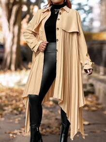 Celure Plus Size Casual Lace-Up Waist Asymmetrical Hem Long Trench Coat Fall Cloth For Women