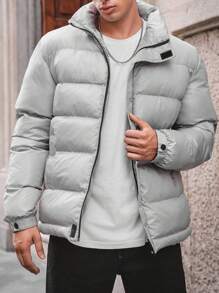 RueChic Men's All-Match And Minimalist Style Jacket With Adjustable Cuffs And Stand Collar - Grey - View 4