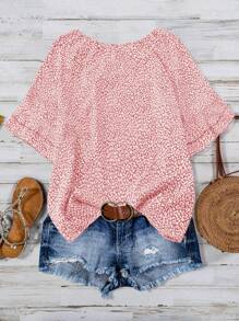 SHEIN LUNE Áo sơ mi tay ngắn cổ tròn in hình cỡ lớn, mùa hè - Hồng - Xem 2