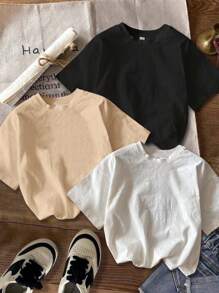 SHEIN EZwear Bộ 3 áo thun nữ cổ tròn dài tay in chữ "OK" và hình ngôi sao, giản dị, tối giản, phù hợp cho mùa hè - Nhiều màu - Xem 2